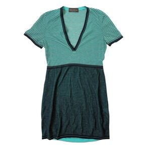 Fabrizio Del Carlo Womens Knit Dress Italy Green Black Stripes Size Large